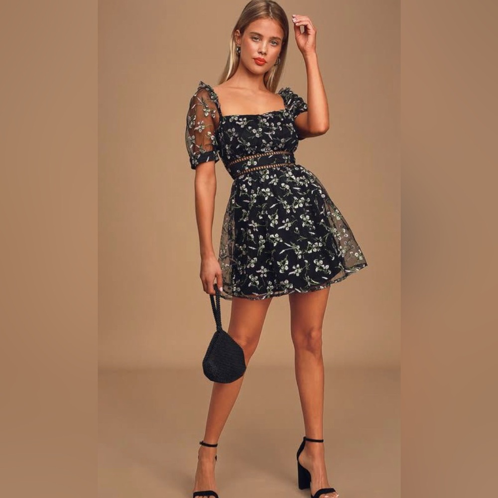 Lulus Radiant Love Black Floral Dress